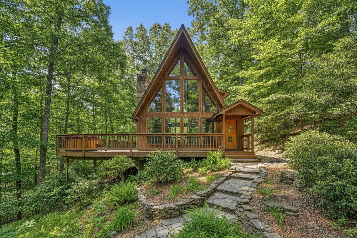 Exterior of the treetop a-frame in Asheville, NC