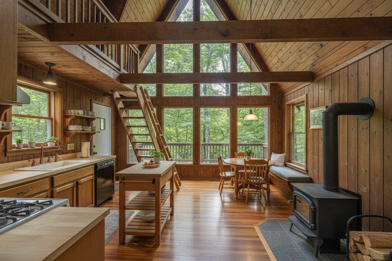 Kitchen of the treetop a-frame in Asheville, NC