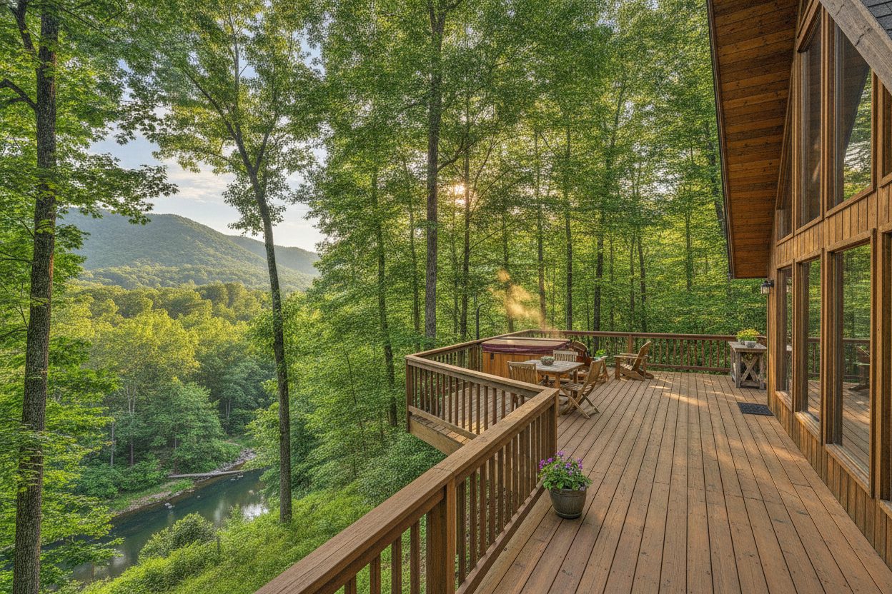 Outdoor space of the treetop a-frame in Asheville, NC