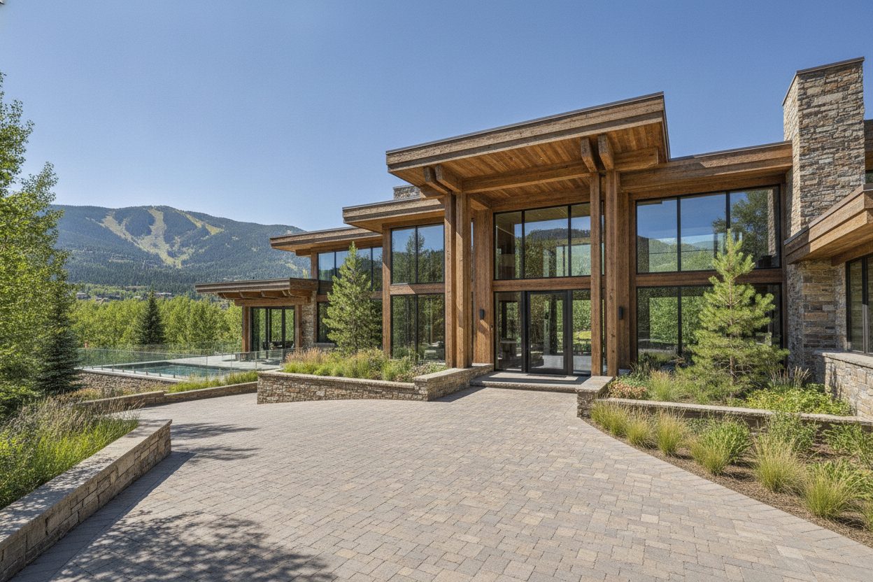 Exterior of the mountain modern estate in Aspen, CO