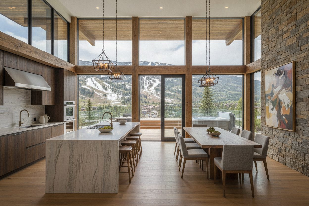 Kitchen of the mountain modern estate in Aspen, CO