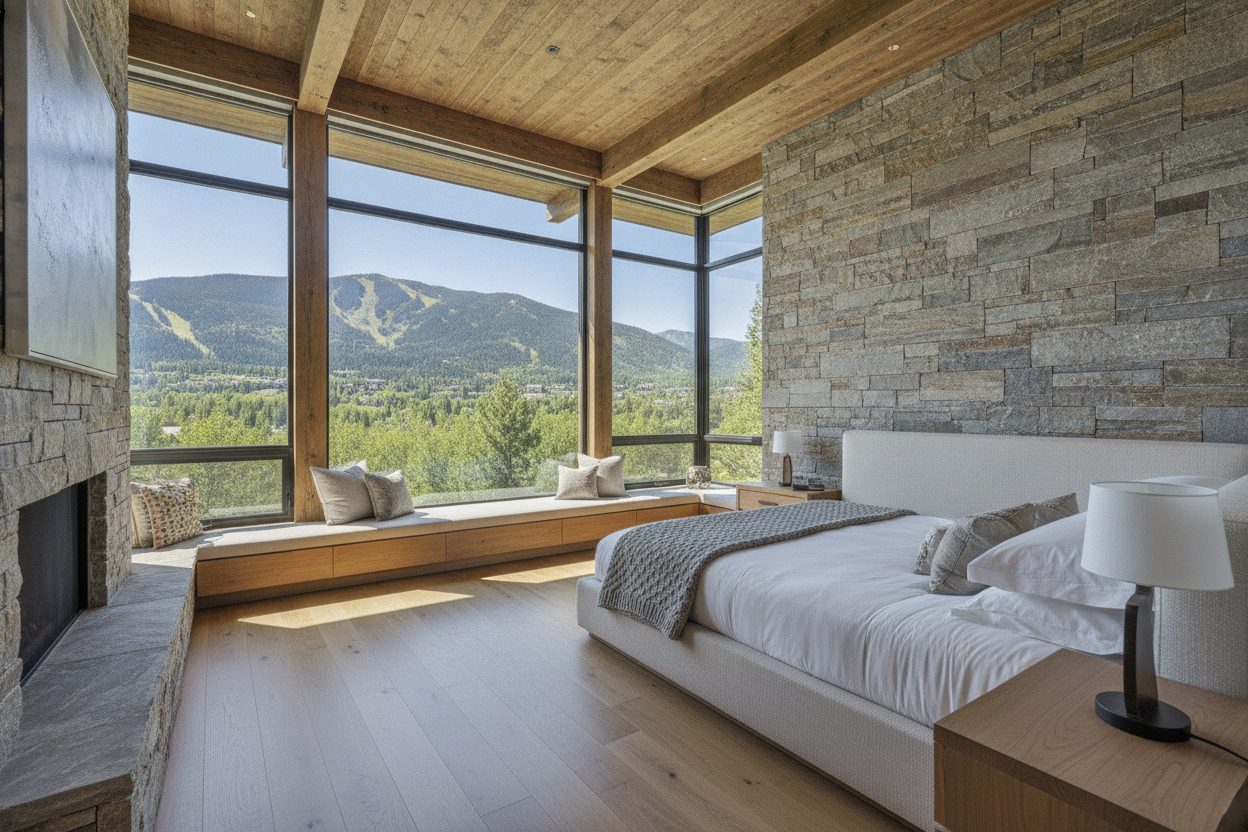 Primary bedroom of the mountain modern estate in Aspen, CO
