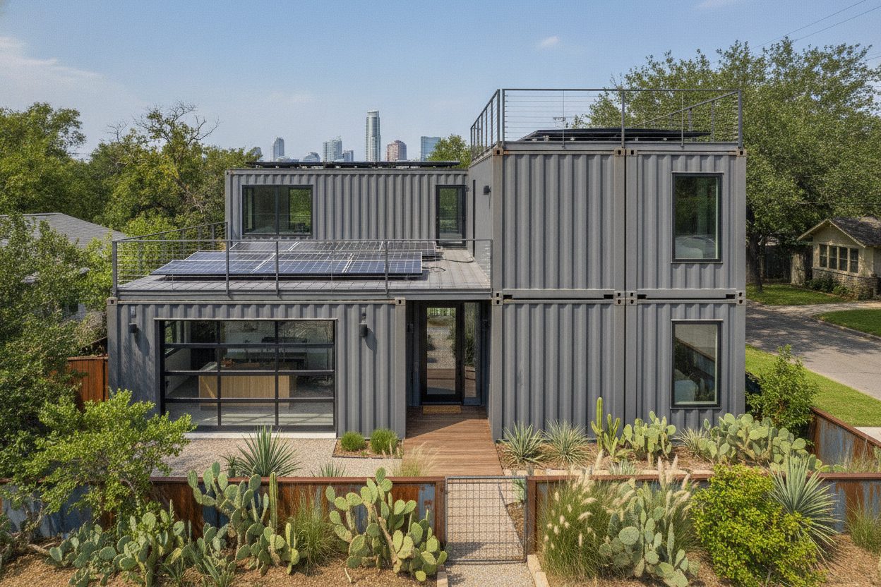 Exterior of the shipping container home in Austin, TX