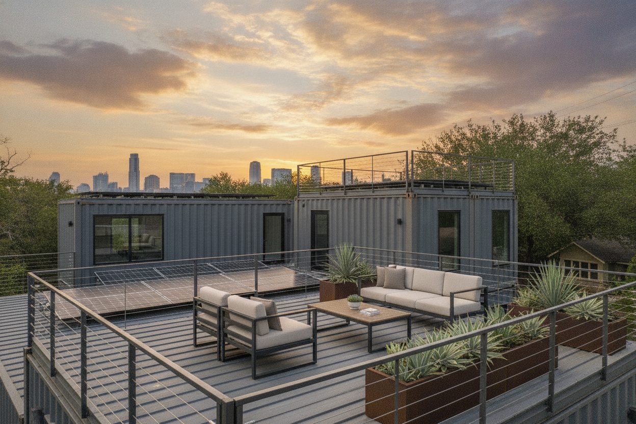 Outdoor space of the shipping container home in Austin, TX