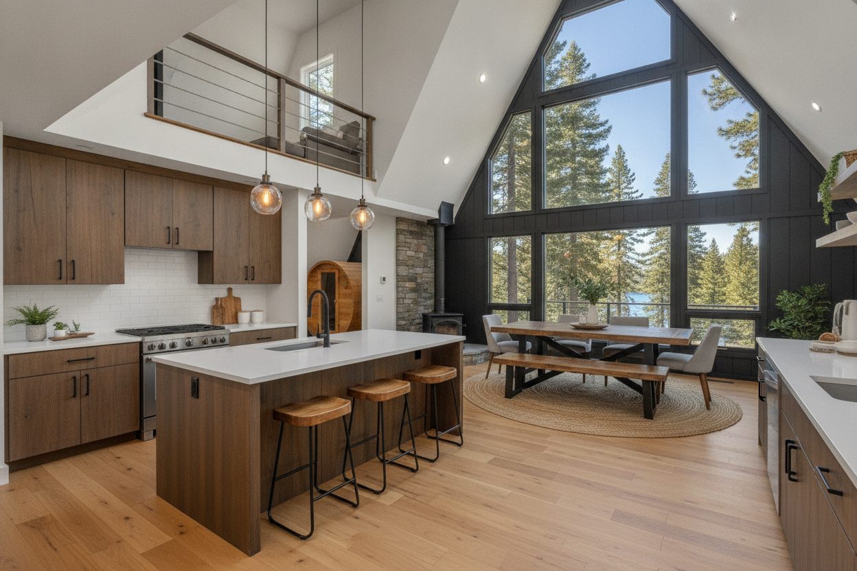 Kitchen of the mountain a-frame in Big Bear Lake, CA