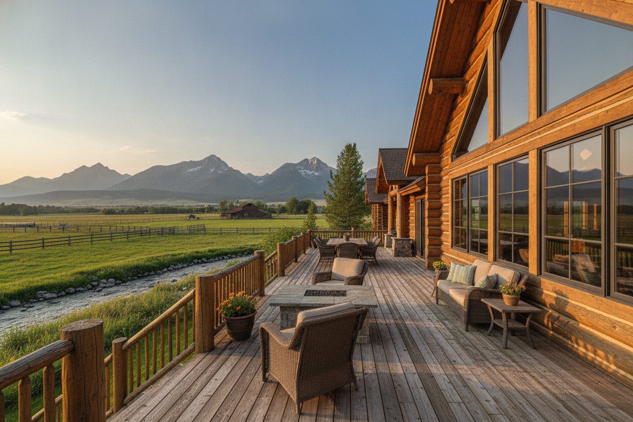 Outdoor space of the log home on 40 acres in Bozeman, MT