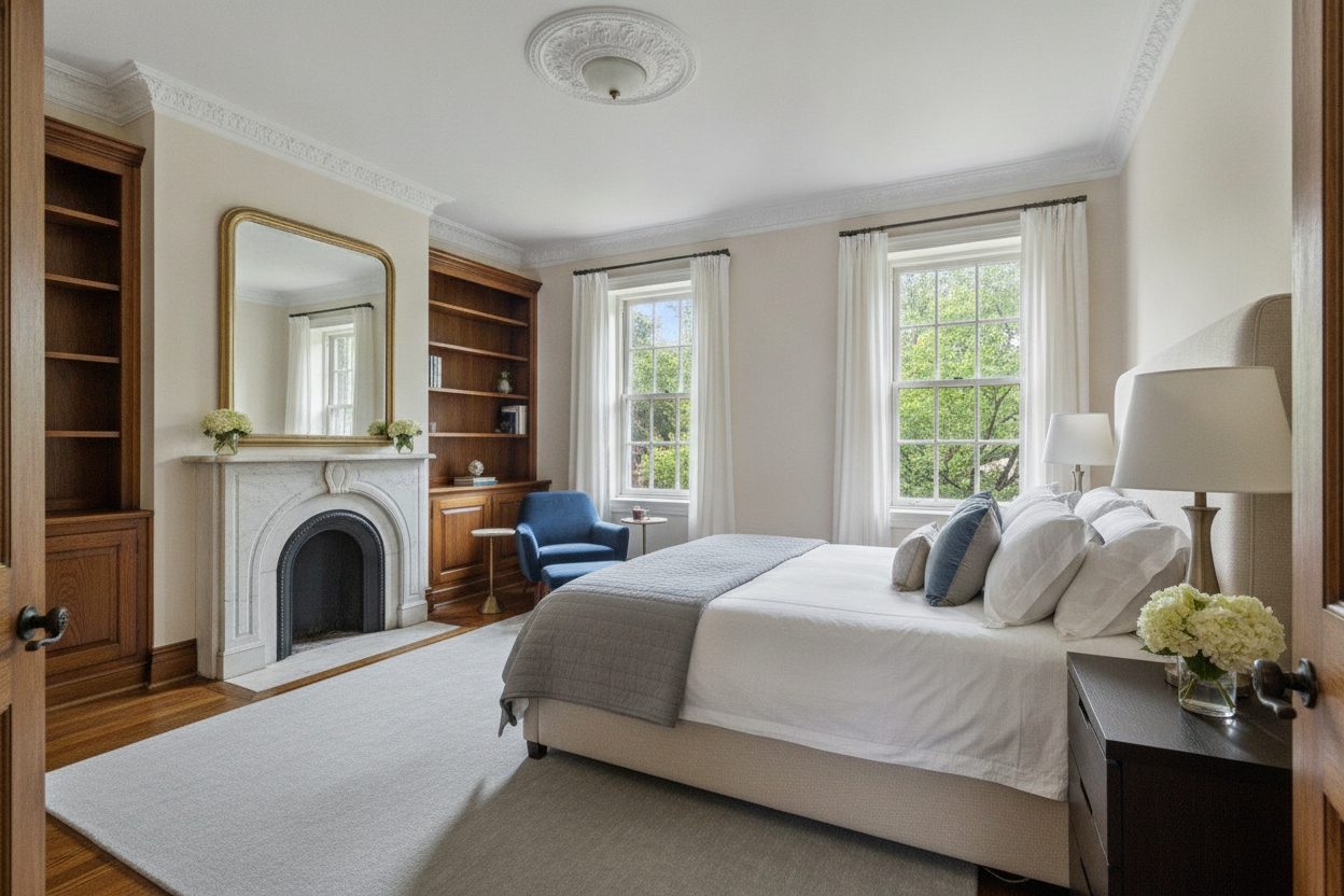 Primary bedroom of the brownstone in Brooklyn, NY