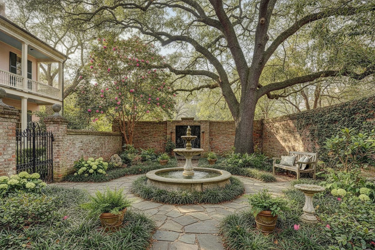 Outdoor space of the charleston single house in Charleston, SC