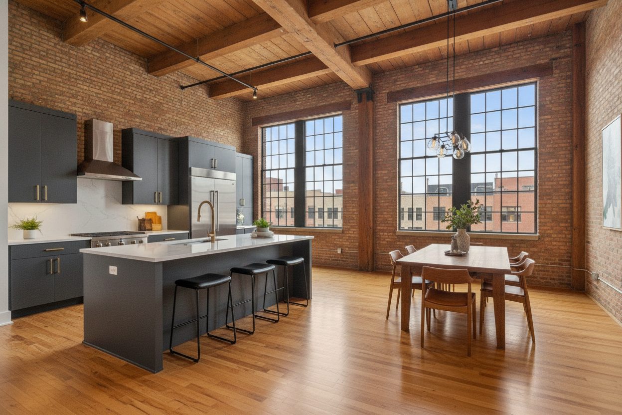 Kitchen of the warehouse loft in Chicago, IL
