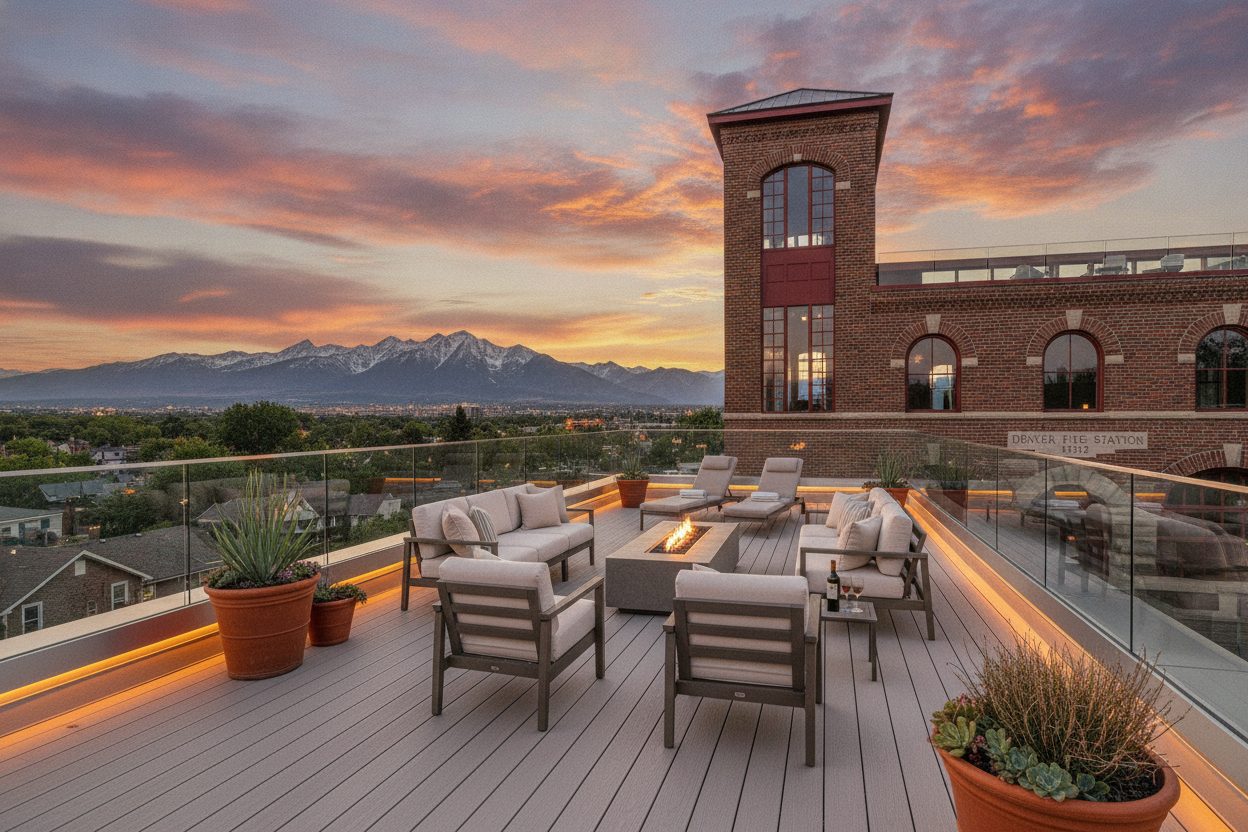 Outdoor space of the converted 1920s firehouse in Denver, CO