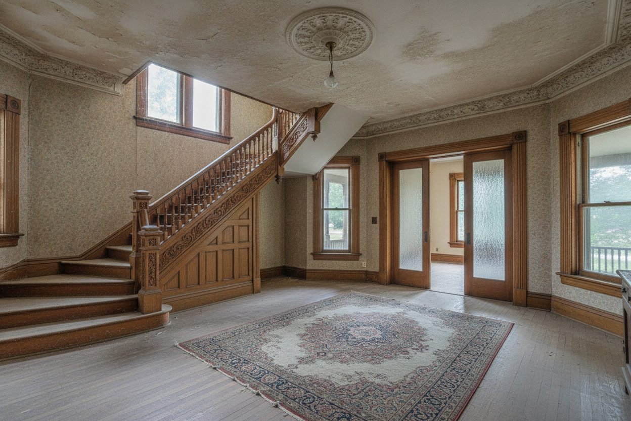 Living room of the victorian fixer-upper in Detroit, MI