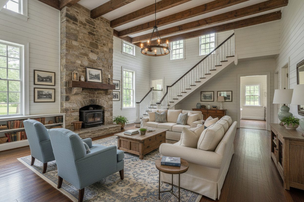 Living room of the historic farmhouse in Franklin, TN