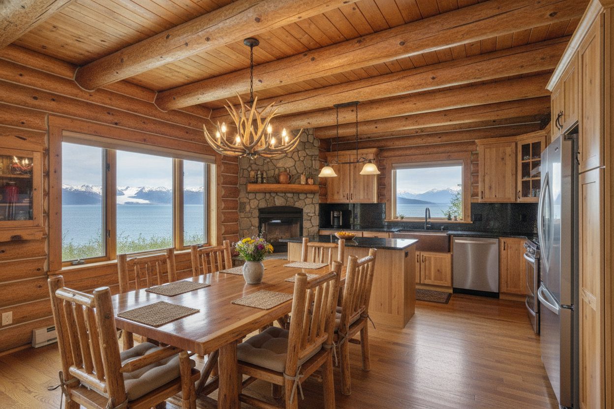 Kitchen of the alaskan log home in Homer, AK