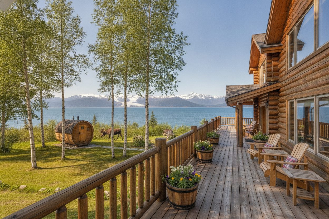Outdoor space of the alaskan log home in Homer, AK