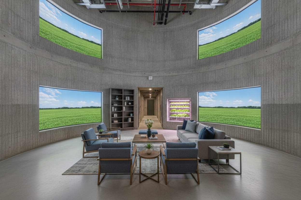 Living room of the missile silo condo in Concordia, KS
