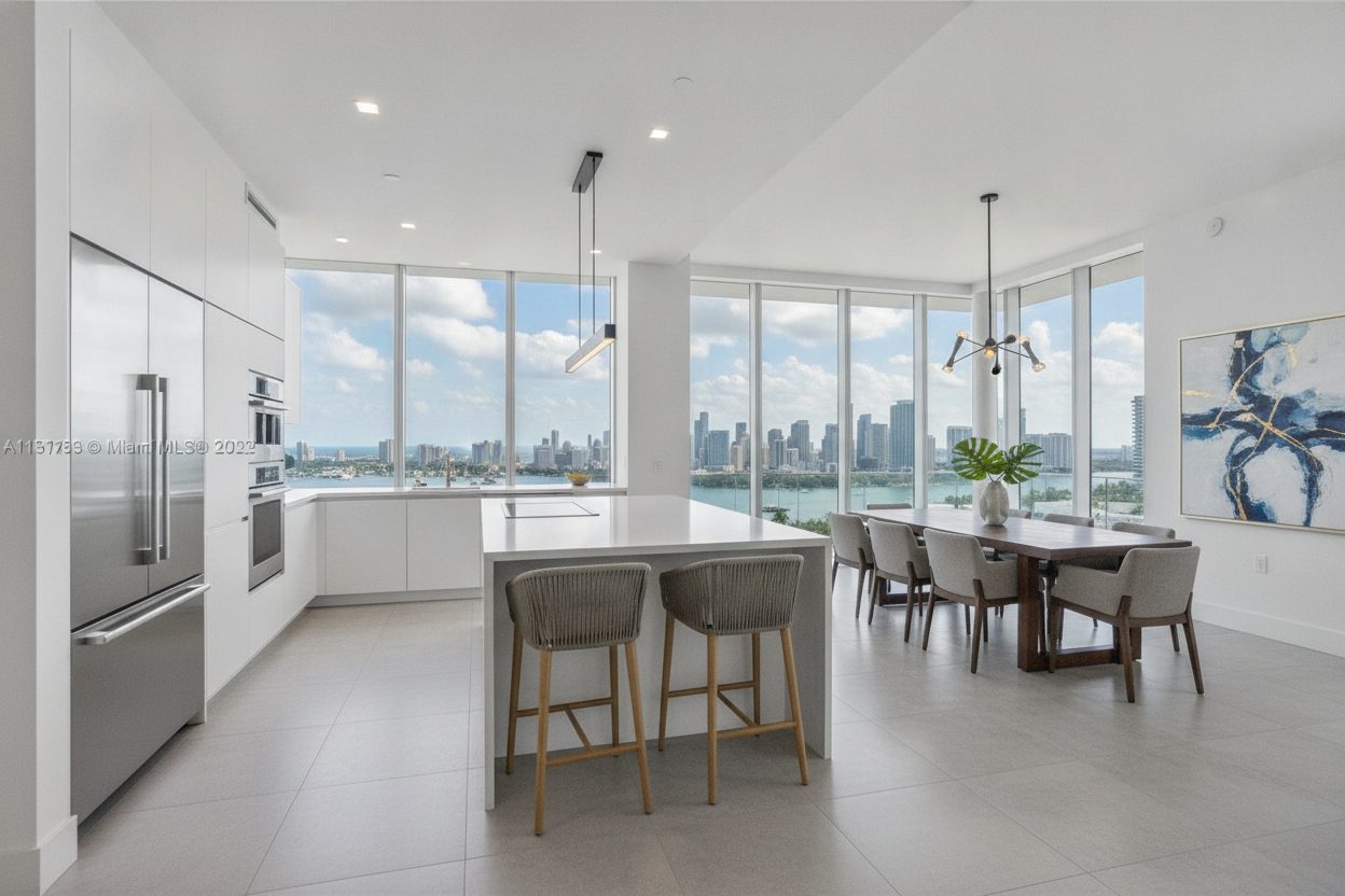 Kitchen of the penthouse with rooftop pool in Miami, FL