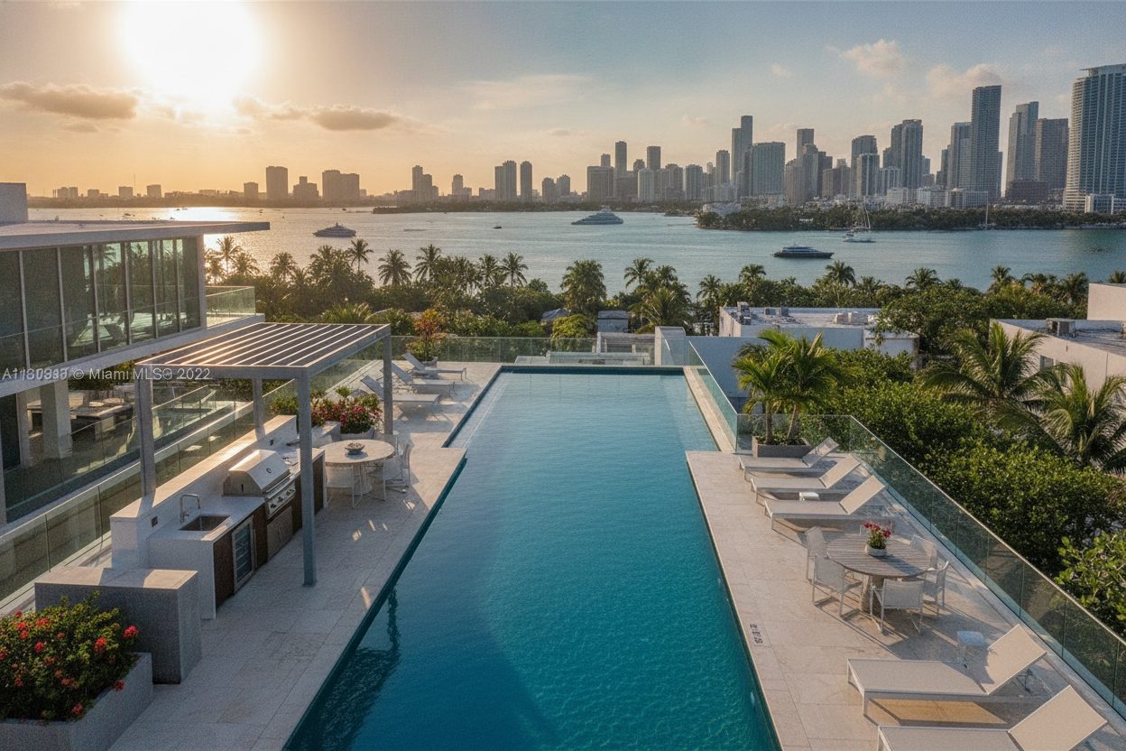 Outdoor space of the penthouse with rooftop pool in Miami, FL