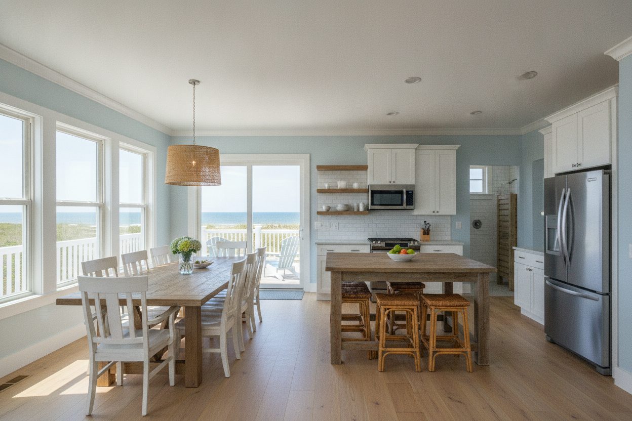 Kitchen of the stilted beach house in Nags Head, NC