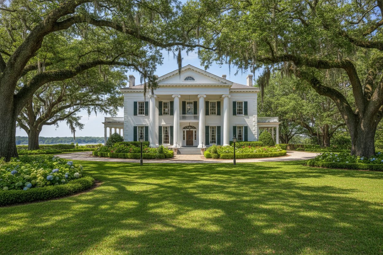 Exterior of the greek revival mansion in Natchez, MS