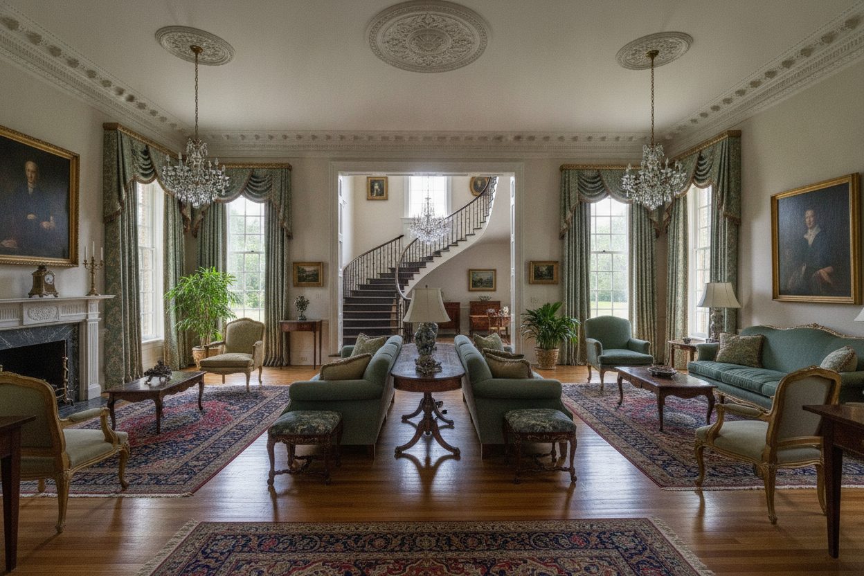 Living room of the greek revival mansion in Natchez, MS
