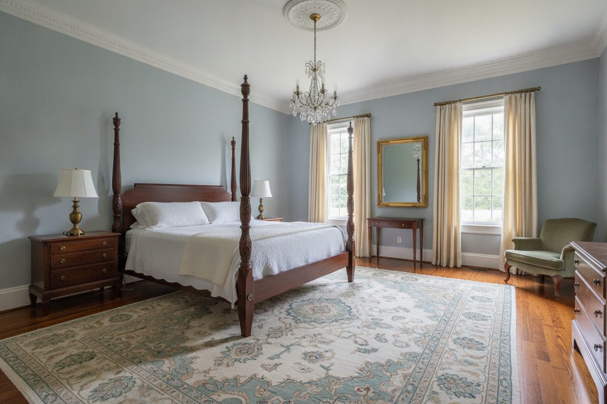 Primary bedroom of the greek revival mansion in Natchez, MS