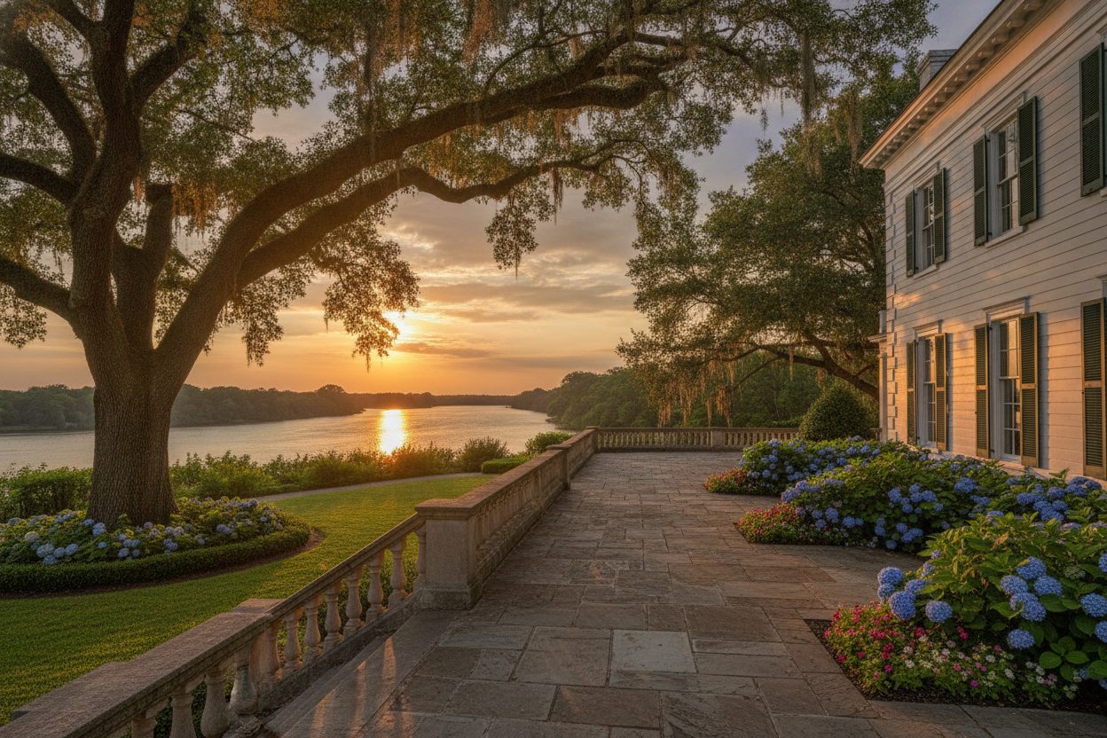Outdoor space of the greek revival mansion in Natchez, MS