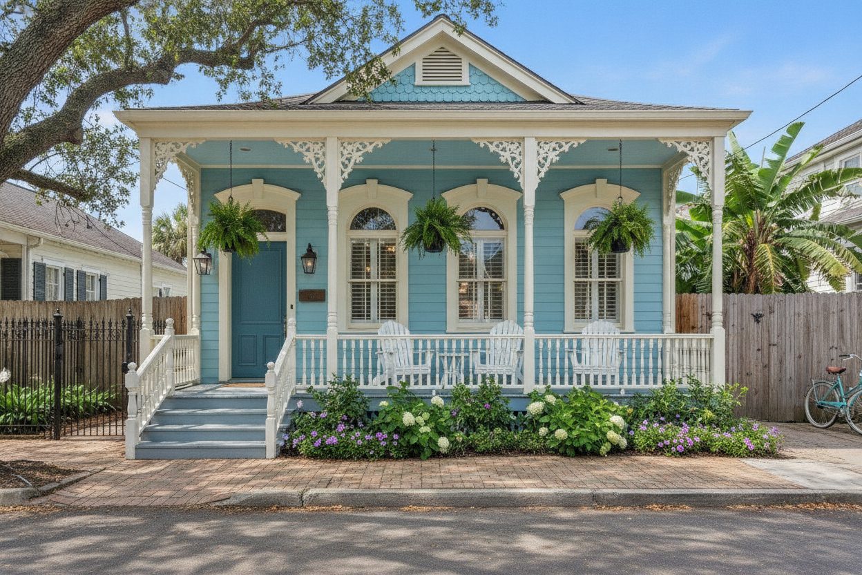 Exterior of the shotgun house in New Orleans, LA