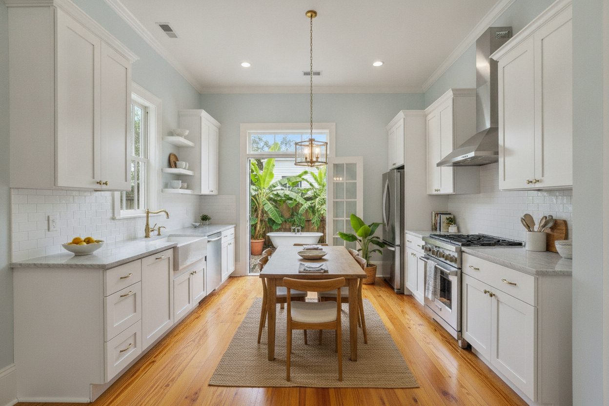 Kitchen of the shotgun house in New Orleans, LA