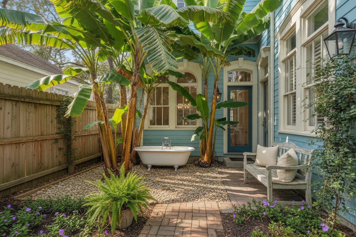 Outdoor space of the shotgun house in New Orleans, LA