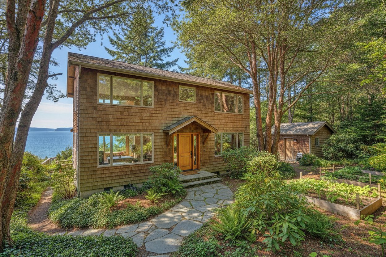 Exterior of the island retreat in Eastsound, WA