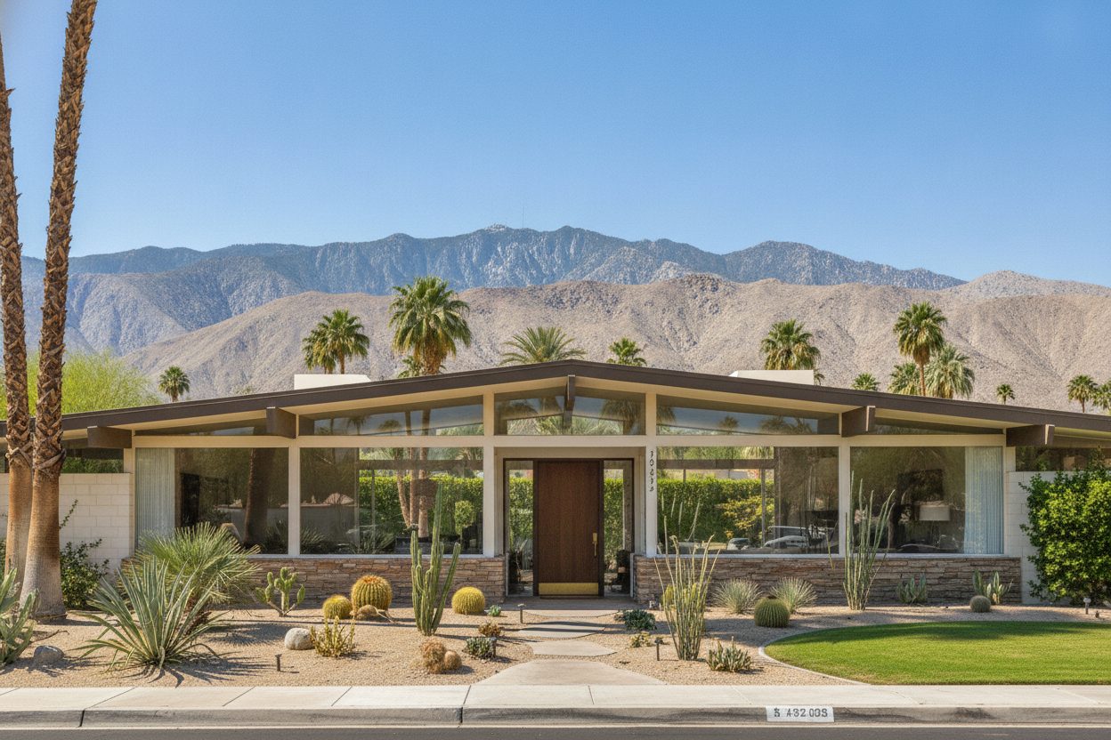 Exterior of the mid-century modern in Palm Springs, CA