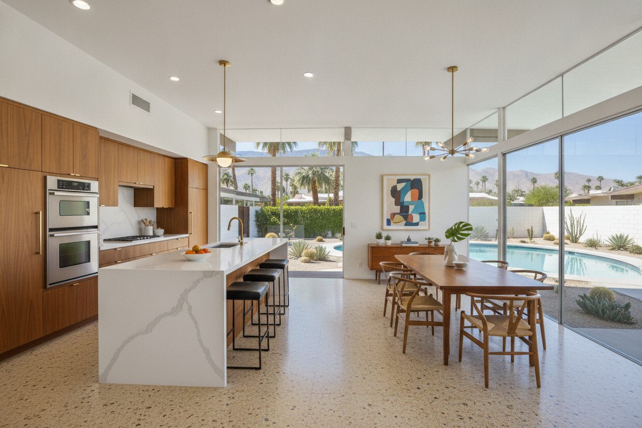 Kitchen of the mid-century modern in Palm Springs, CA