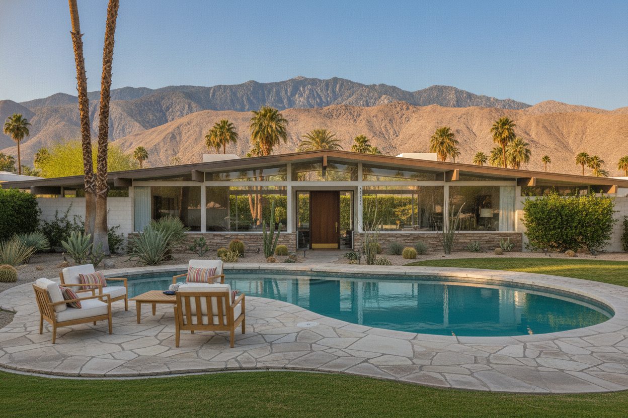 Outdoor space of the mid-century modern in Palm Springs, CA