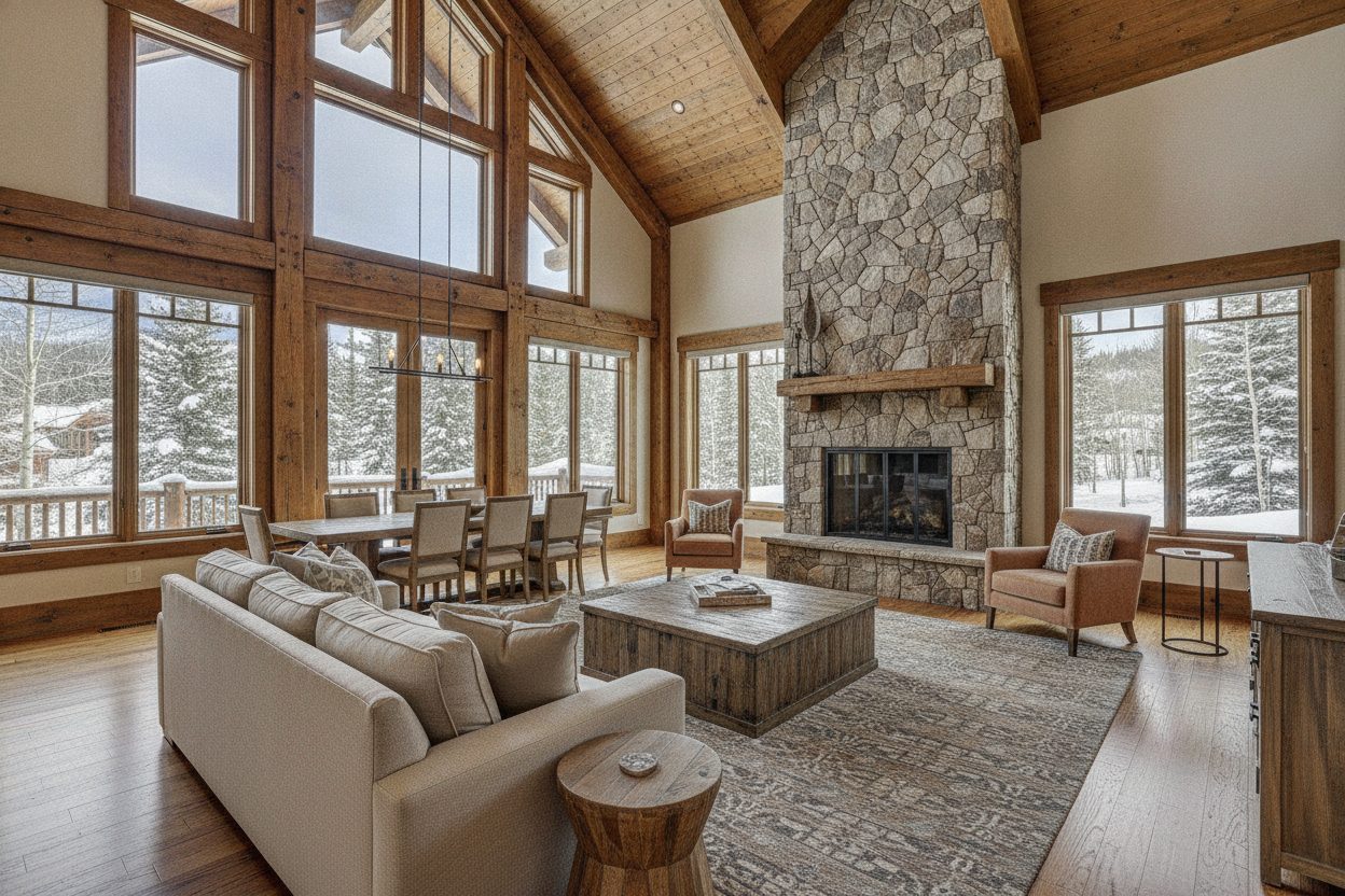Living room of the ski-in chalet in Park City, UT