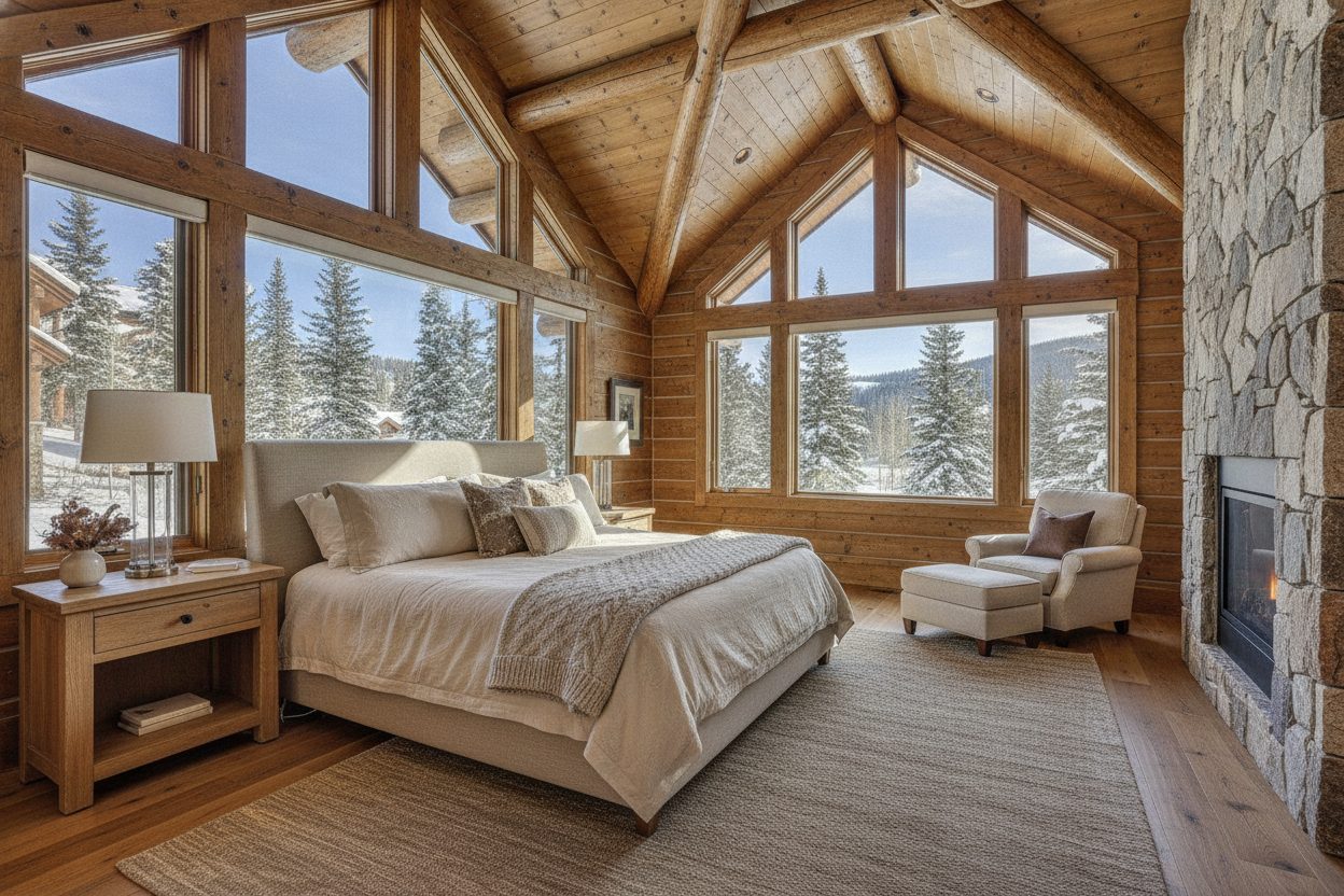 Primary bedroom of the ski-in chalet in Park City, UT