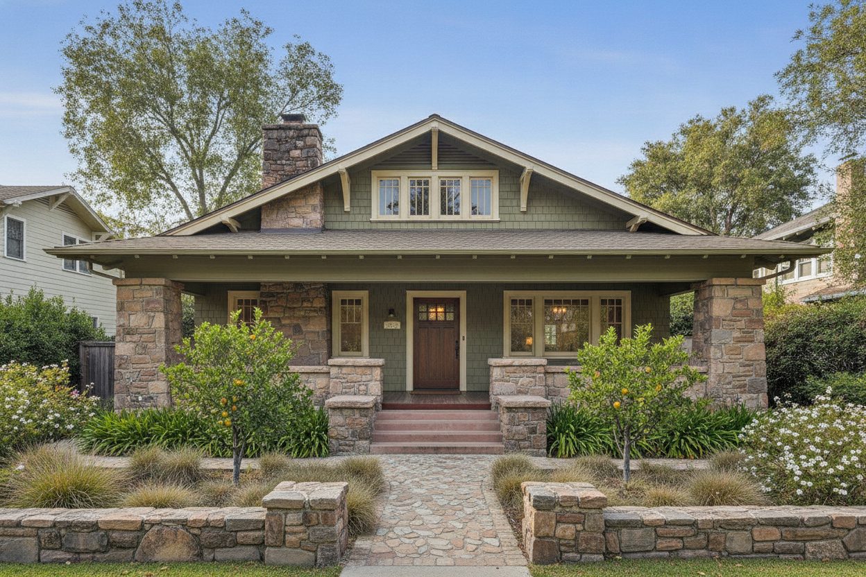 Exterior of the craftsman bungalow in Pasadena, CA
