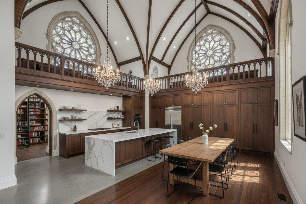 Kitchen of the converted gothic church in Pittsburgh, PA