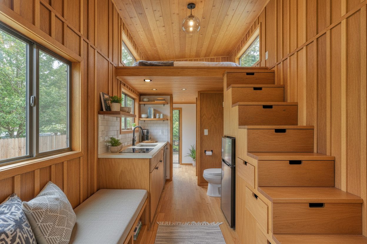 Living room of the tiny house in Portland, OR