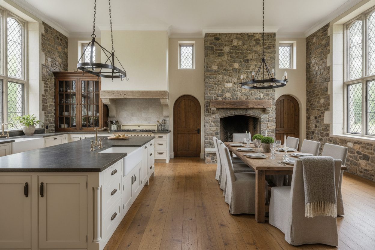 Kitchen of the stone castle estate in Rhinebeck, NY