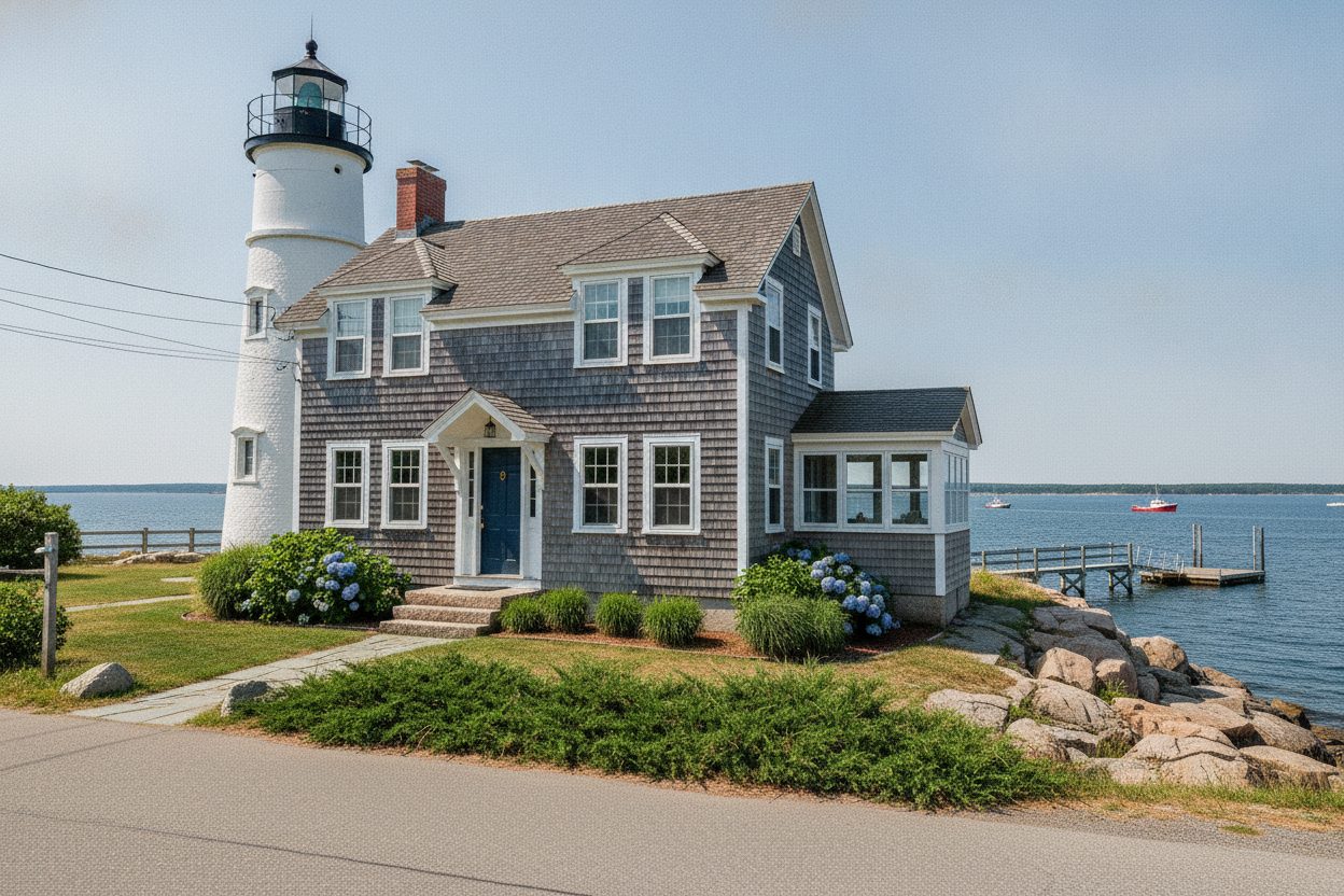 Exterior of the lighthouse keeper's cottage in Rockport, ME