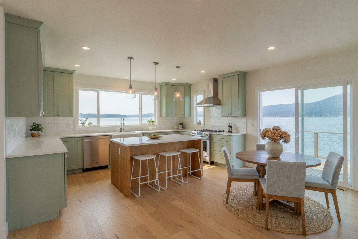 Kitchen of the floating home in Sausalito, CA