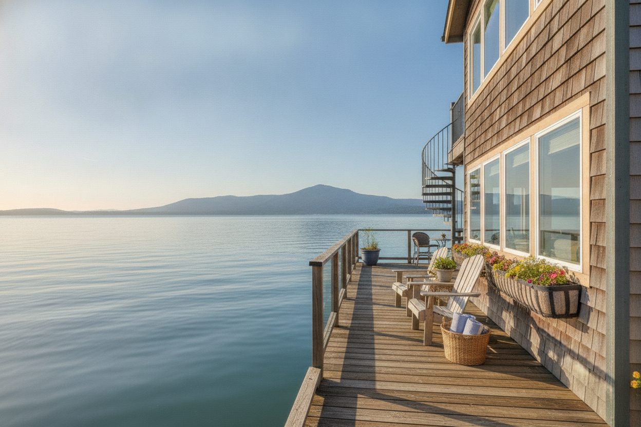 Outdoor space of the floating home in Sausalito, CA