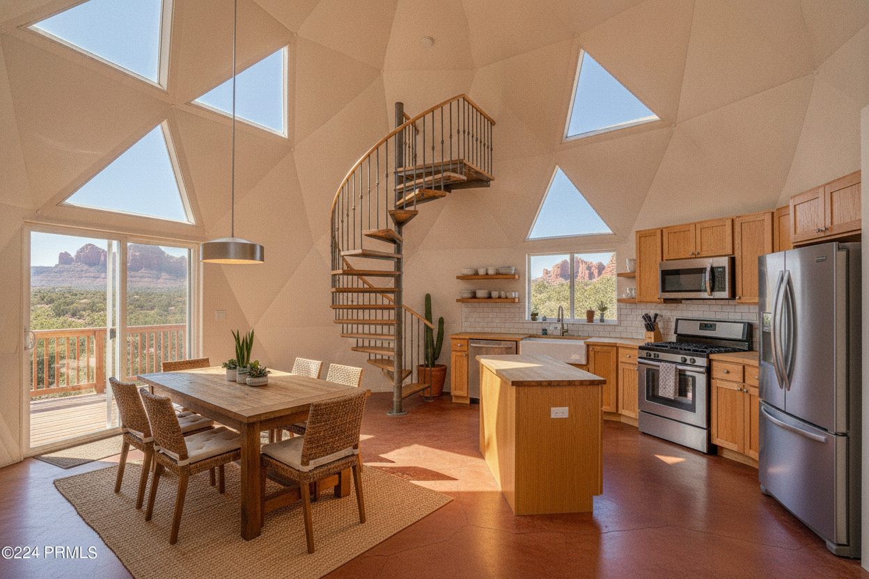 Kitchen of the geodesic dome in Sedona, AZ