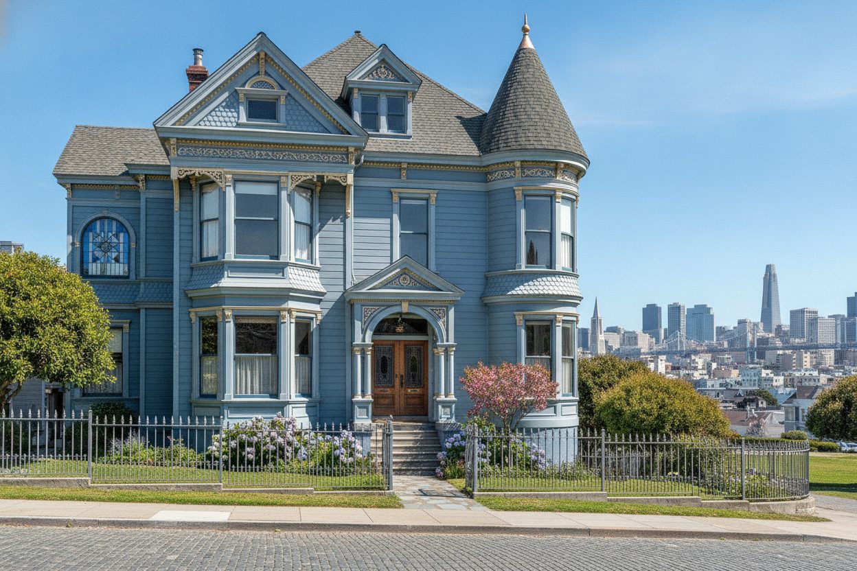 Exterior of the queen anne victorian in San Francisco, CA