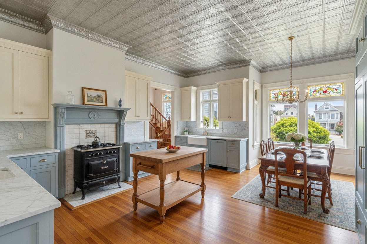 Kitchen of the queen anne victorian in San Francisco, CA