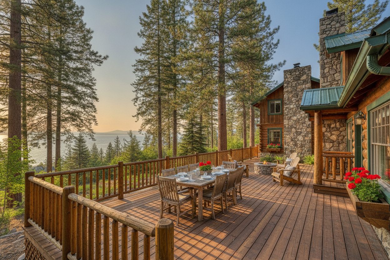 Outdoor space of the lakeside cabin in Tahoe City, CA