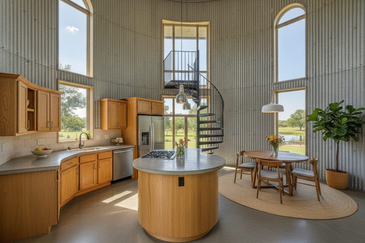 Kitchen of the converted grain silo in Waco, TX