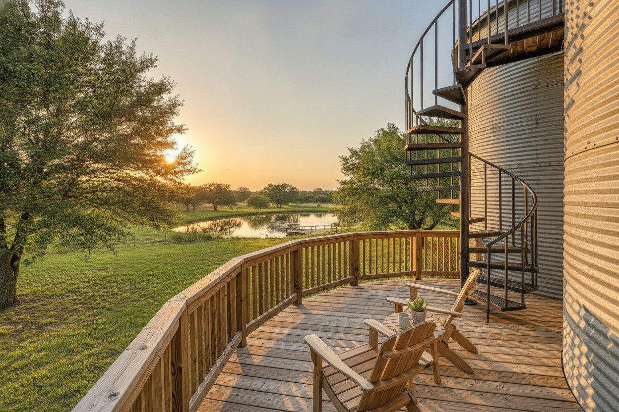 Outdoor space of the converted grain silo in Waco, TX